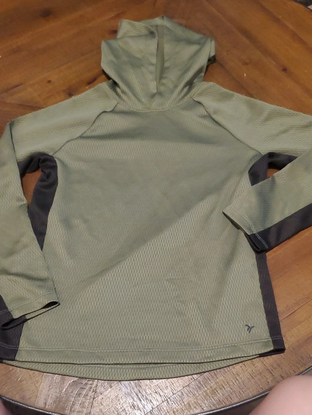 Old Navy Olive Green Hooded Long Sleeve Tee with Dark Gray Panels